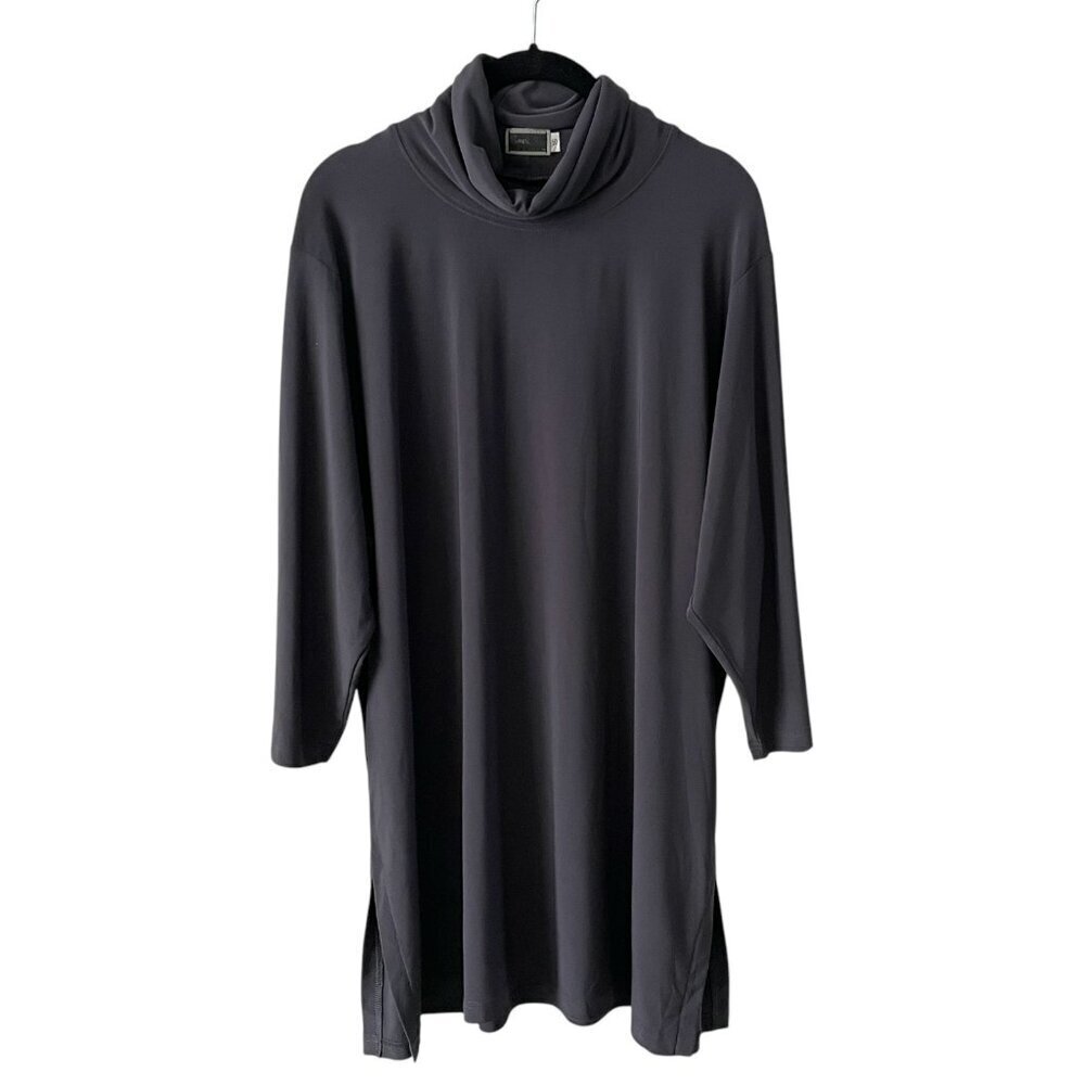 Sympli Turtleneck 3/4 Sleeve Pullover Side Slits Casual Tunic Dress Grey 16